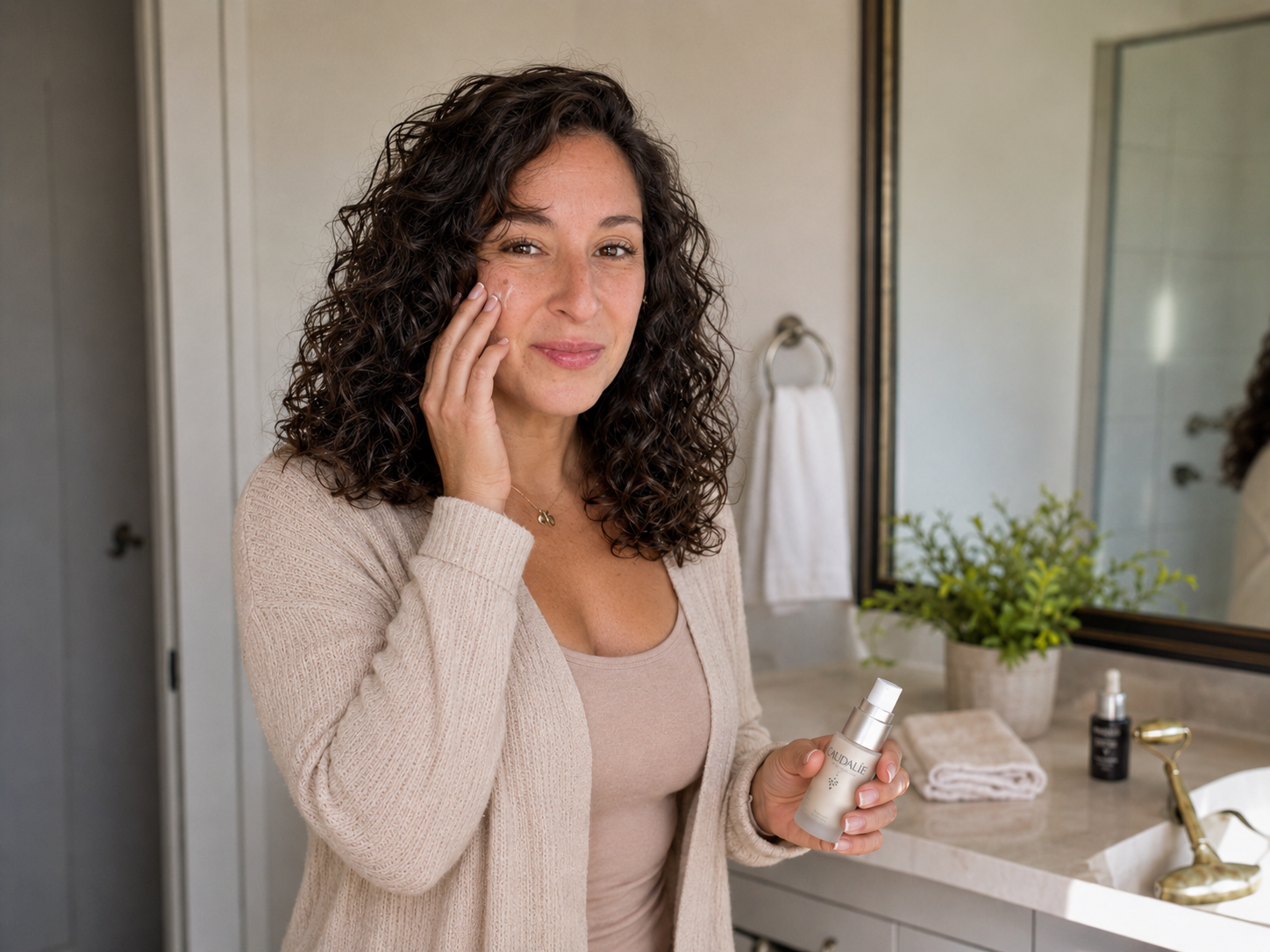 Michelle with her skincare routine